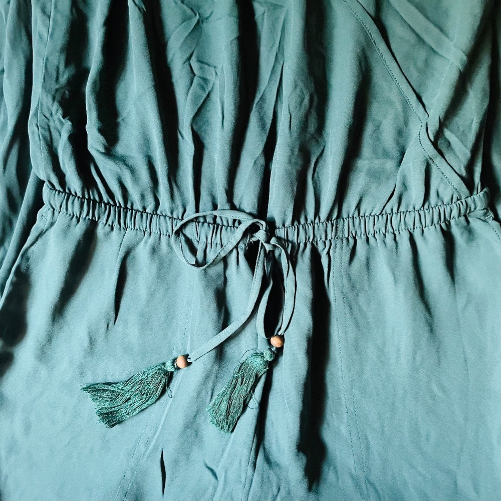 J.Crew XS Green Tassel Strappy Shoulder Tie Jumpsuit - Picture 6 of 6